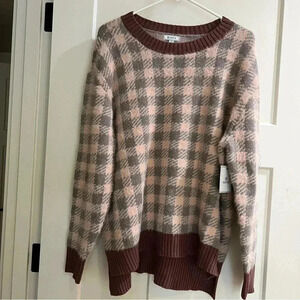 Susina Checkered Plaid Knit Brown Pullover Sweater Super Soft Women Size XL NEw